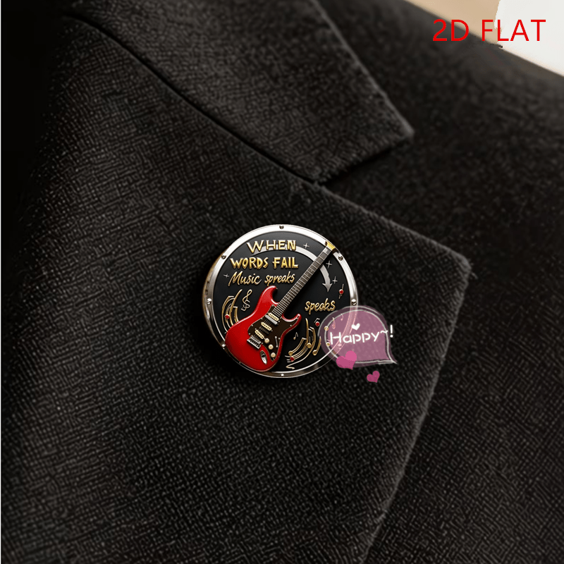 Music Themed Brooch "WHEN WORDS FAIL MUSIC SPEAKS" Stainless Steel Pin